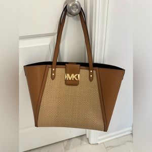Karlie Large Straw and Pebbled Leather Tote Bag